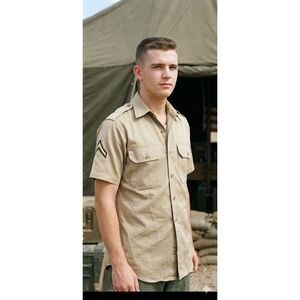 Vtg 60s US Army Khaki Field Shirt 15.5x32 Cotton Twill 1960 Military USA
